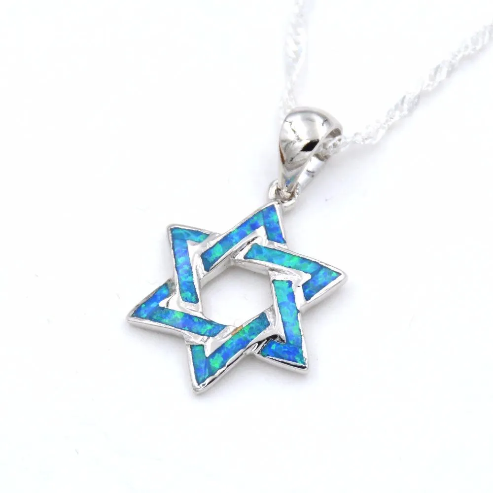 Star of David Opal Pendant Necklace