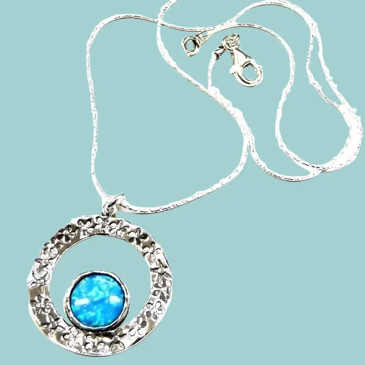 Sterling Silver and blue opal necklace handmade elegant silver necklace.