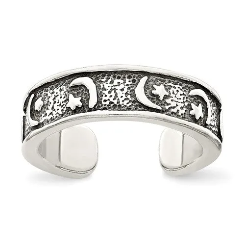 Sterling Silver Antiqued Moon & Star Toe Ring