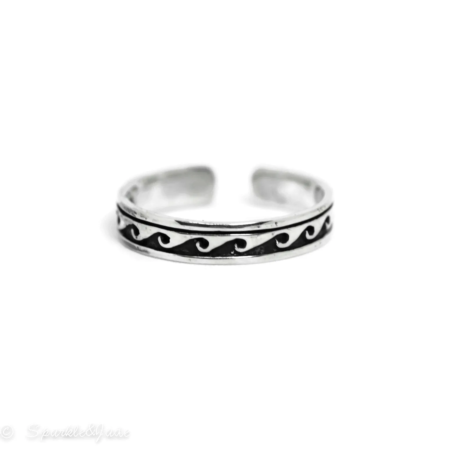 Sterling Silver Antiqued Wave Adjustable 4mm Toe Ring