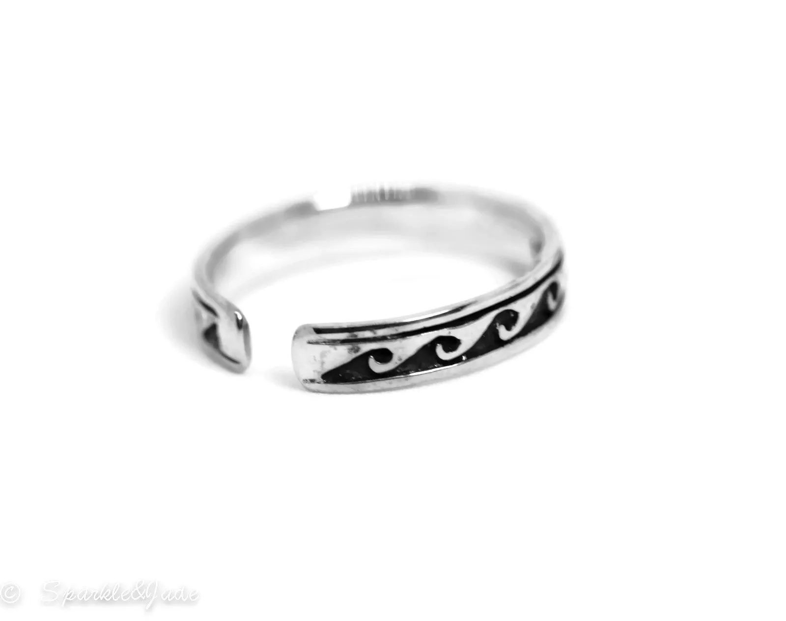 Sterling Silver Antiqued Wave Adjustable 4mm Toe Ring