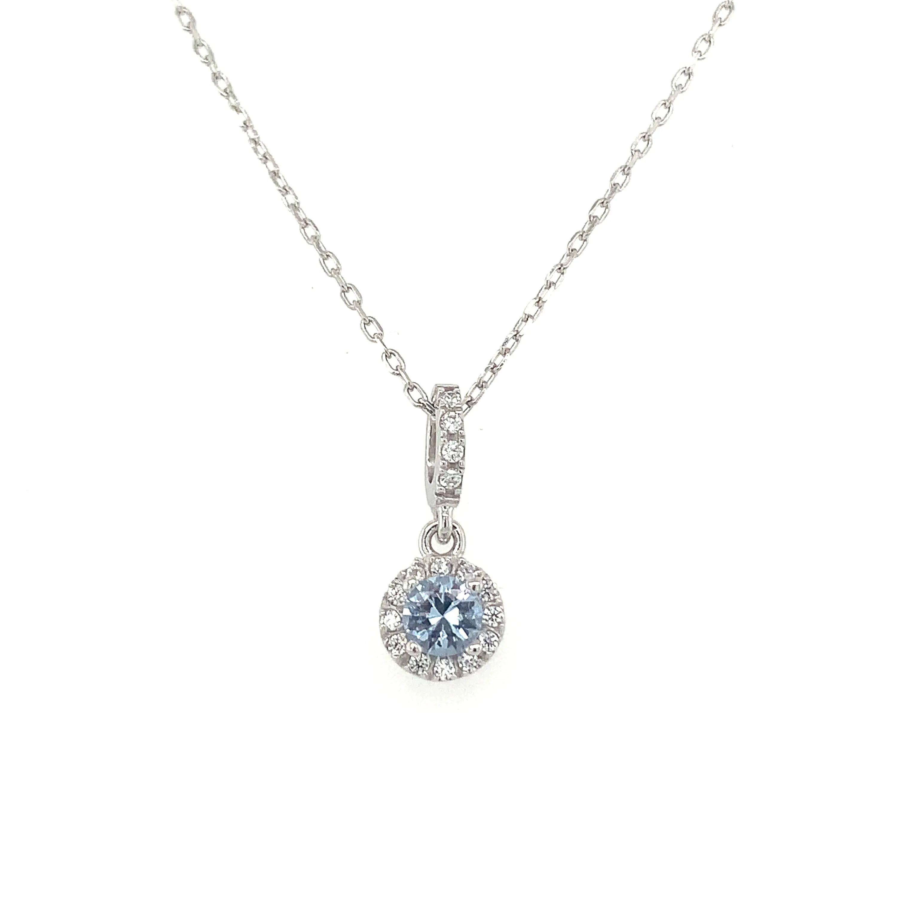 Sterling Silver Aquamarine And Cz Halo Pendant