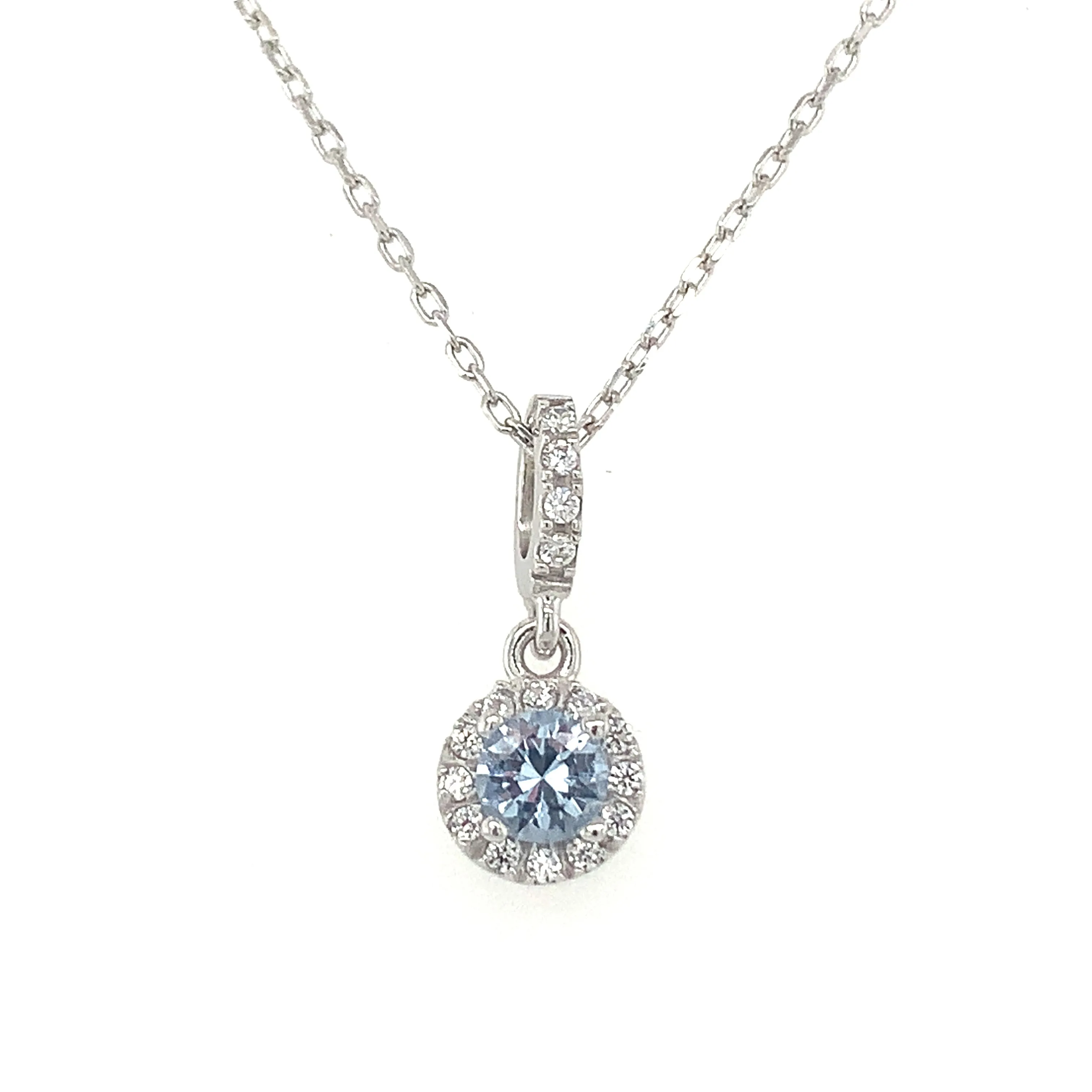 Sterling Silver Aquamarine And Cz Halo Pendant