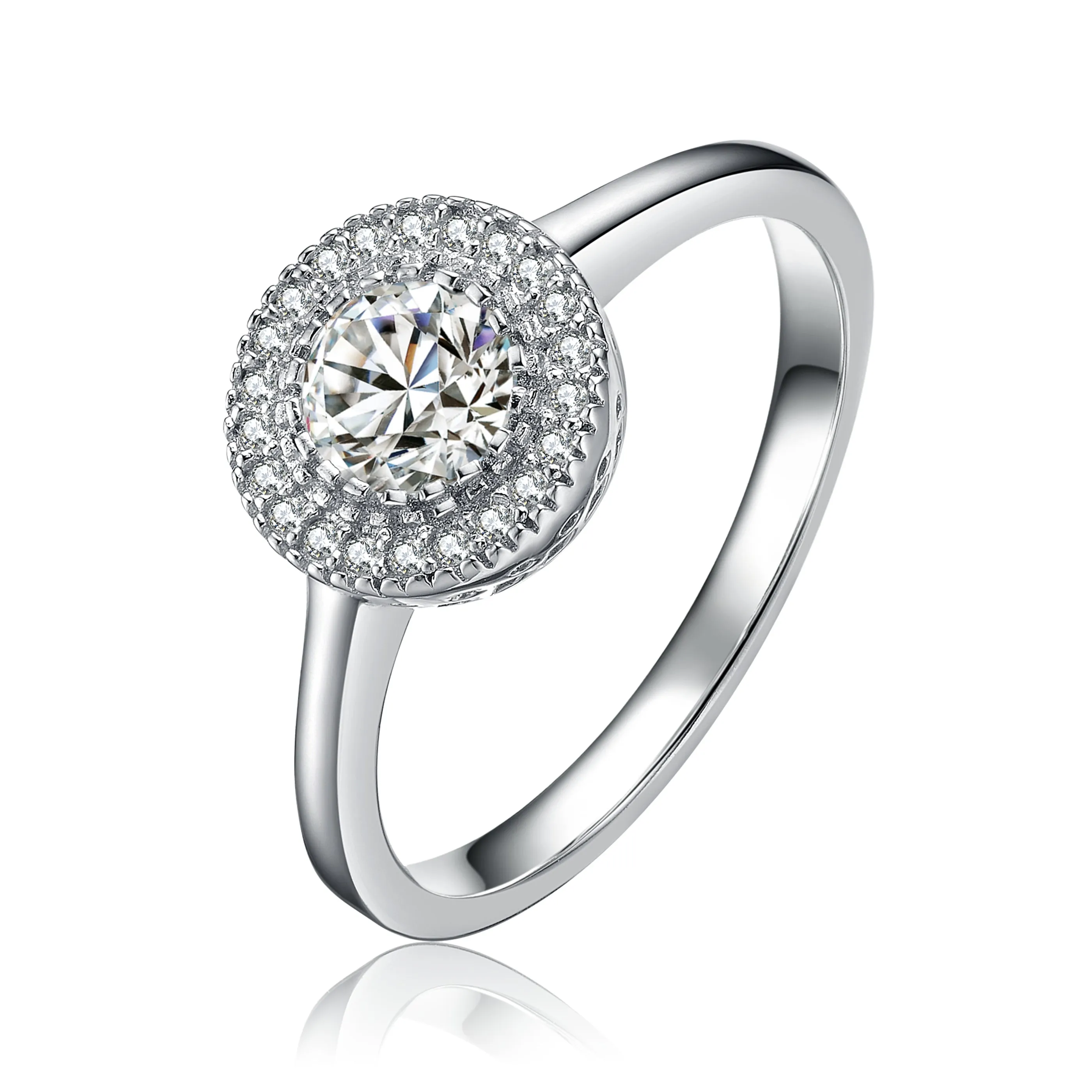 Sterling Silver Cubic Zirconia Round Halo Ring