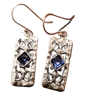 Sterling silver earrings for woman set Blue Opals / CZ zircons