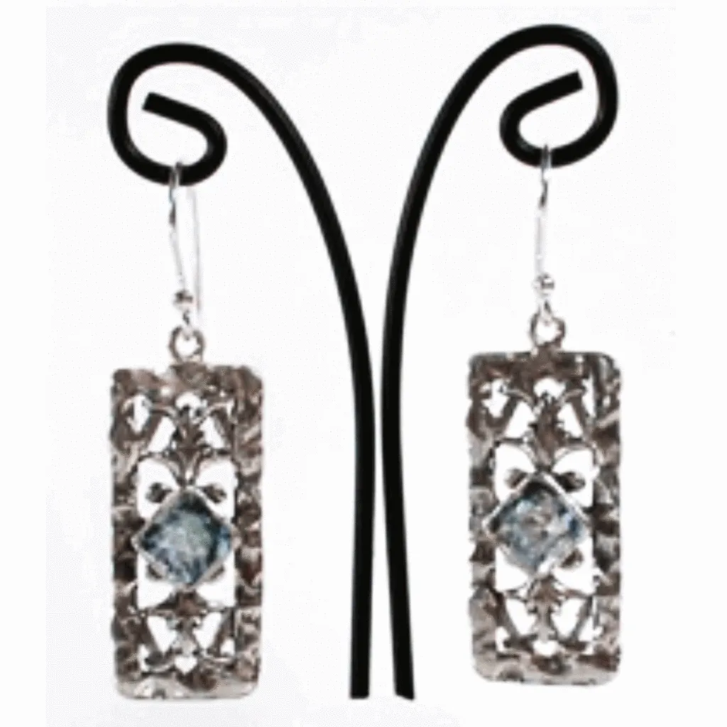 Sterling silver earrings for woman set Blue Opals / CZ zircons