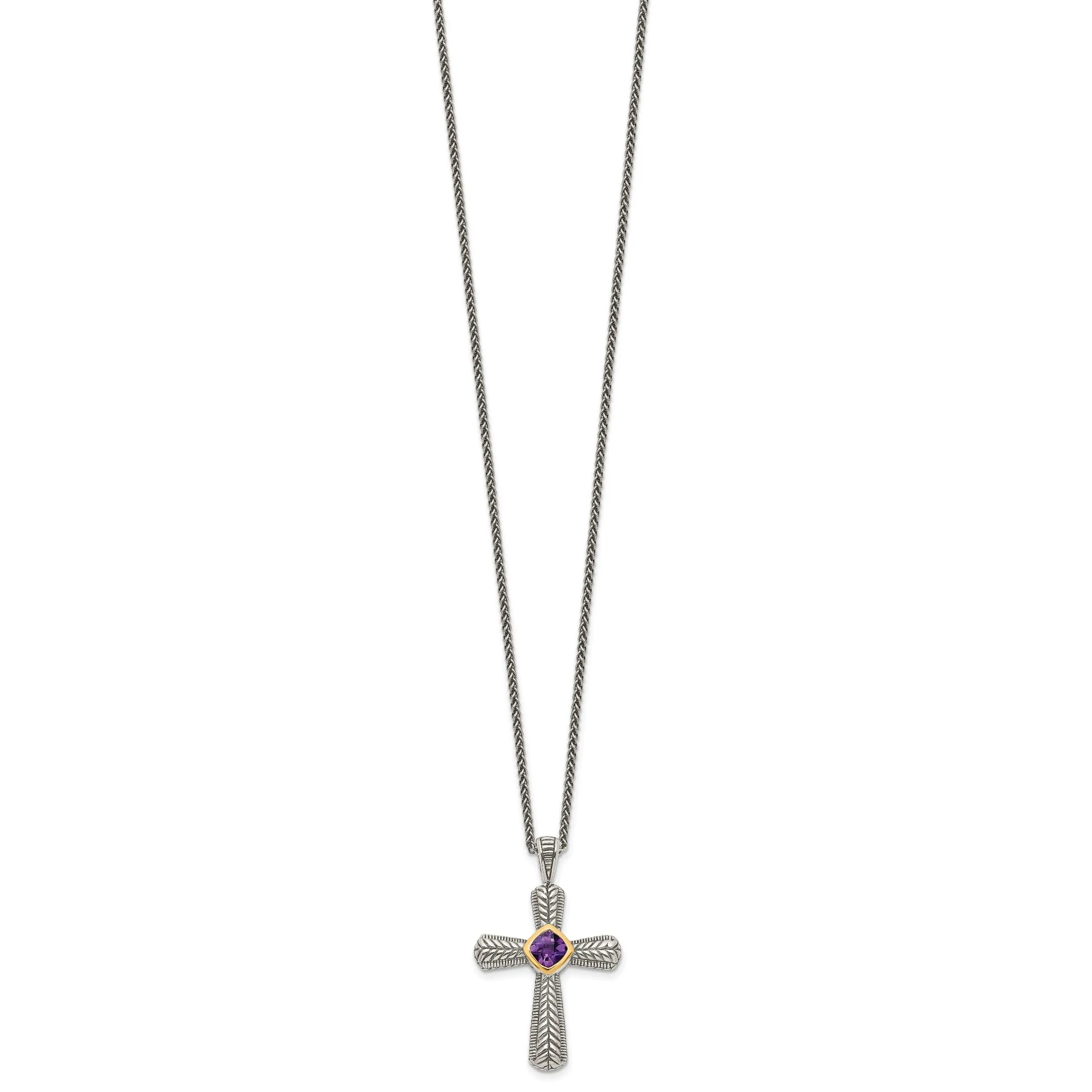 Sterling Silver Gold Amethyst Cross Necklace