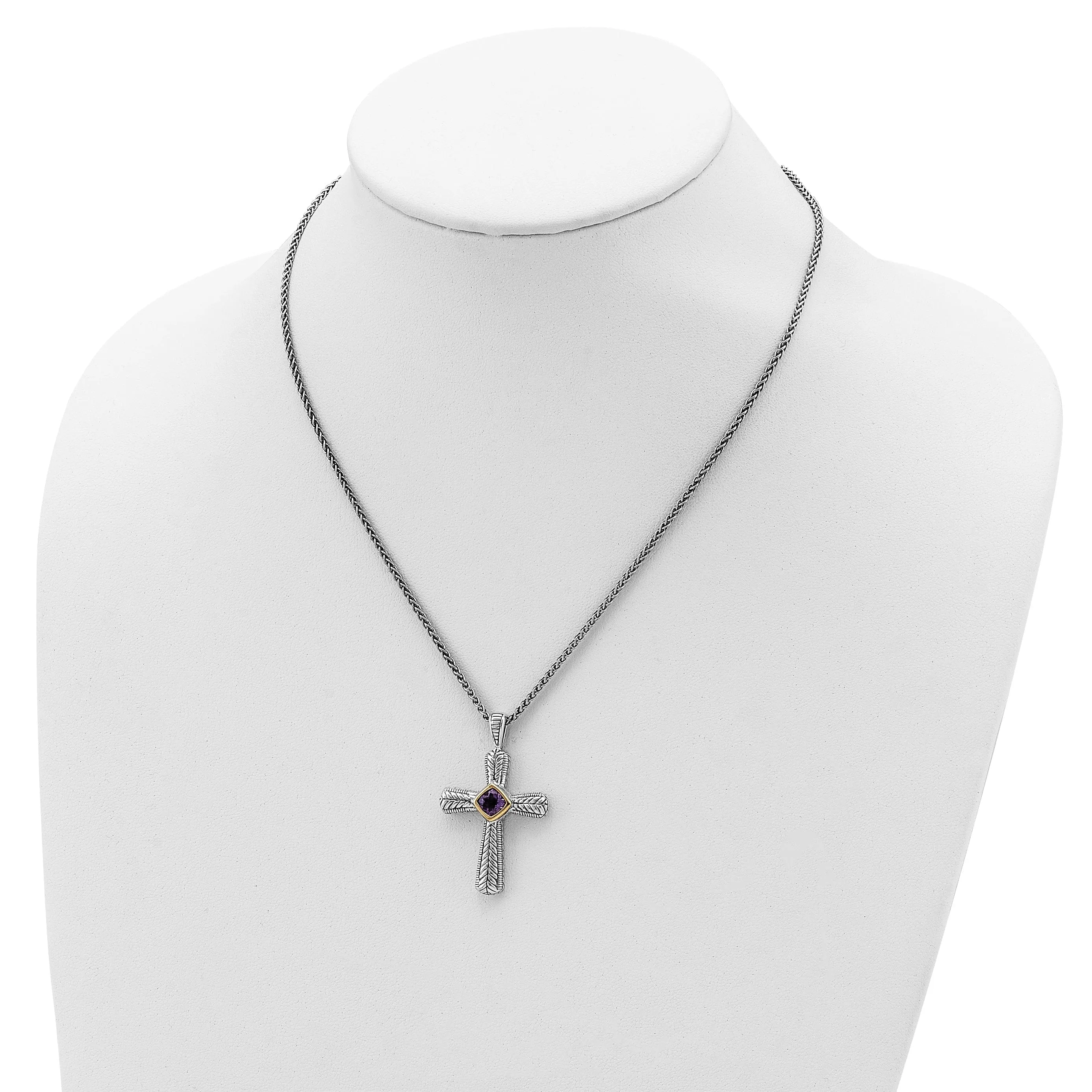 Sterling Silver Gold Amethyst Cross Necklace