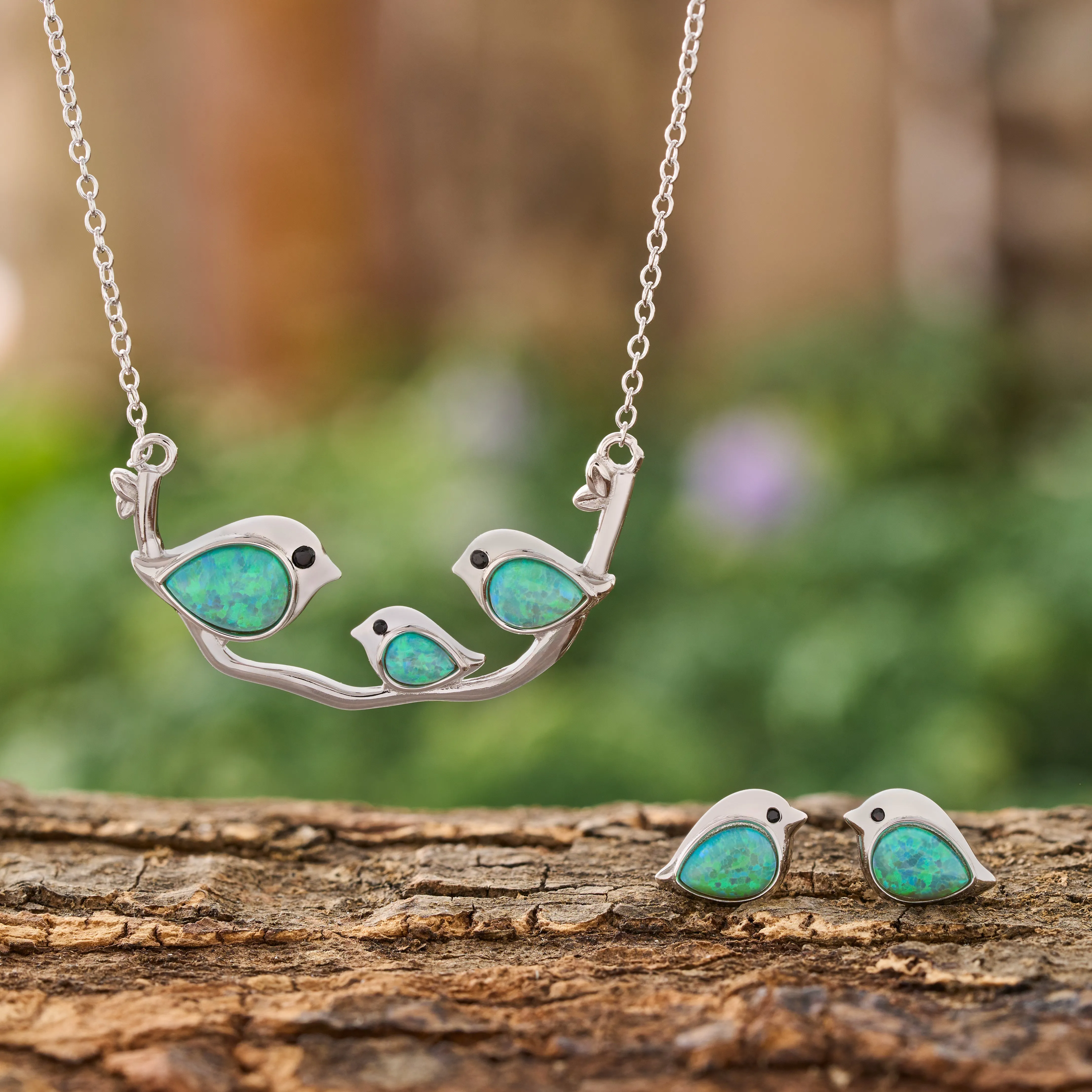 Sterling Silver Green Opal Birdie Gift Set