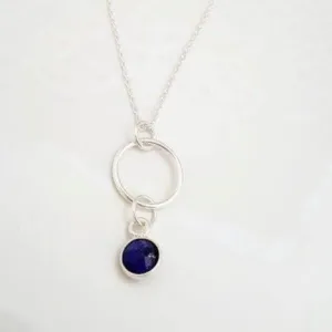 Sterling Silver Hoop and Sapphire Pendant Necklace