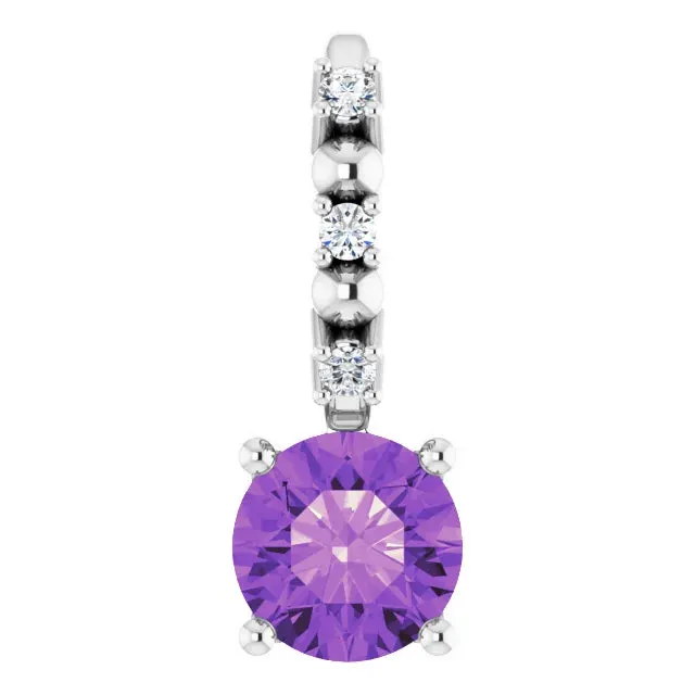 Sterling Silver Imitation Amethyst & .01 CTW Natural Diamond Charm/Pendant