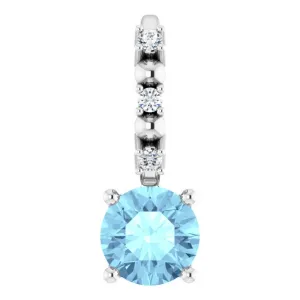 Sterling Silver Imitation Aquamarine & .01 CTW Natural Diamond Charm/Pendant