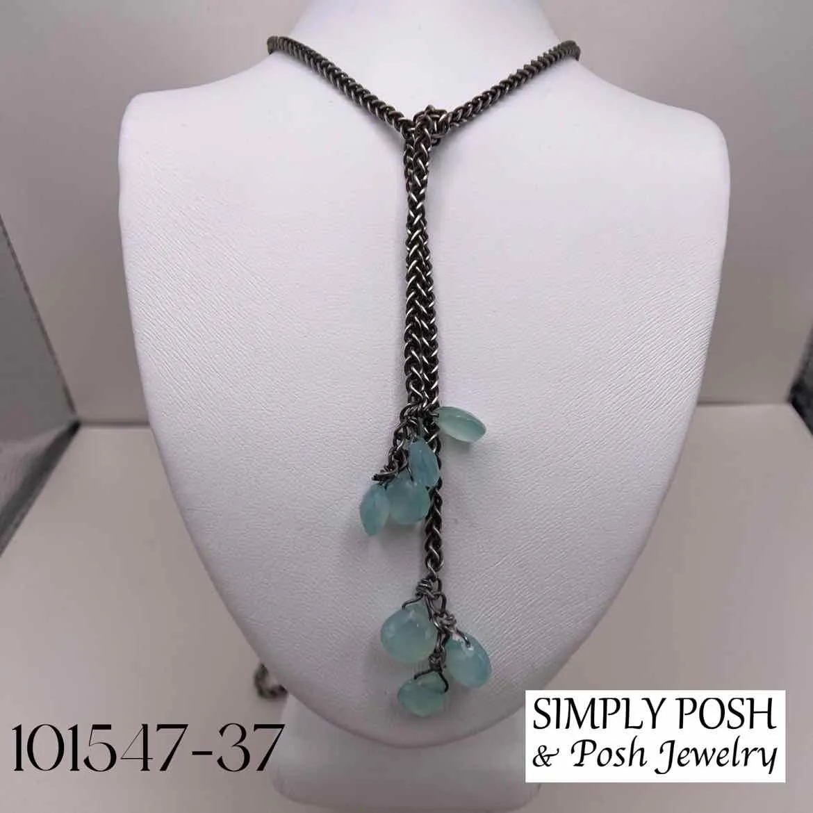 STERLING SILVER  LANYARD STYLE NECKLACE WITH AQUAMARINE BEADS