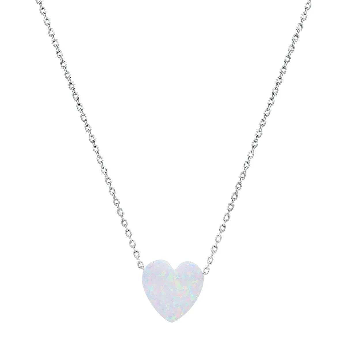 Sterling Silver Opal Heart Necklace