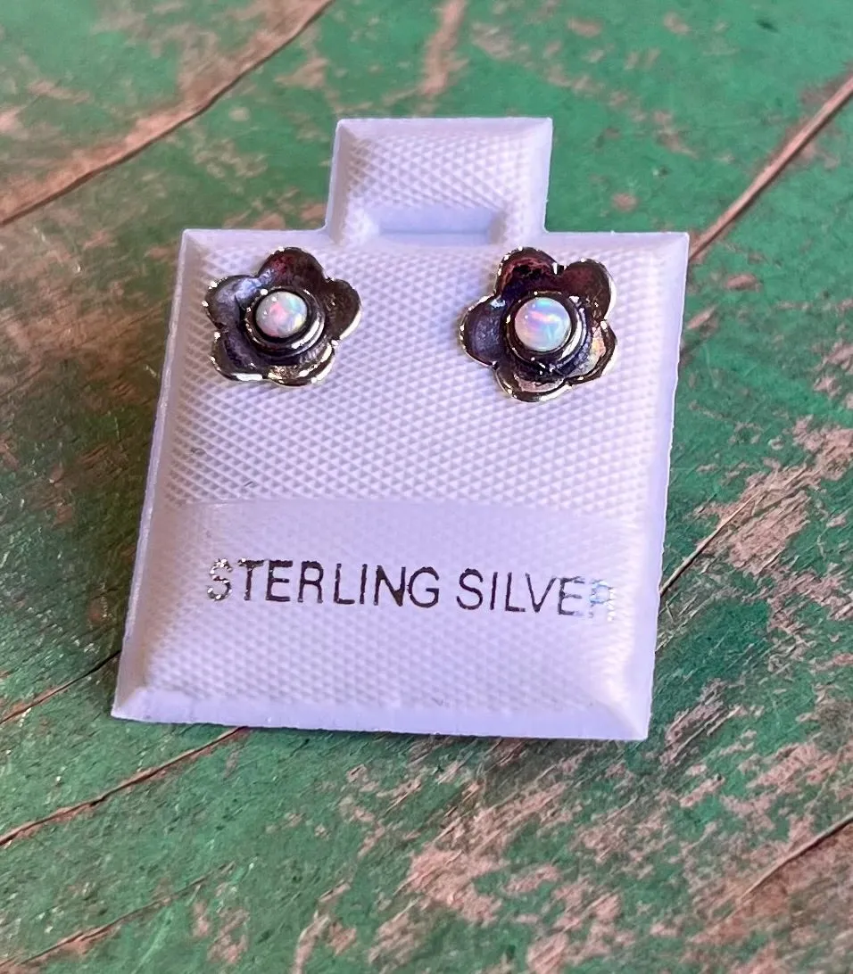 Sterling Silver Opal Stud Earrings