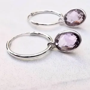 Sterling Silver Pink Amethyst Hoop Earrings