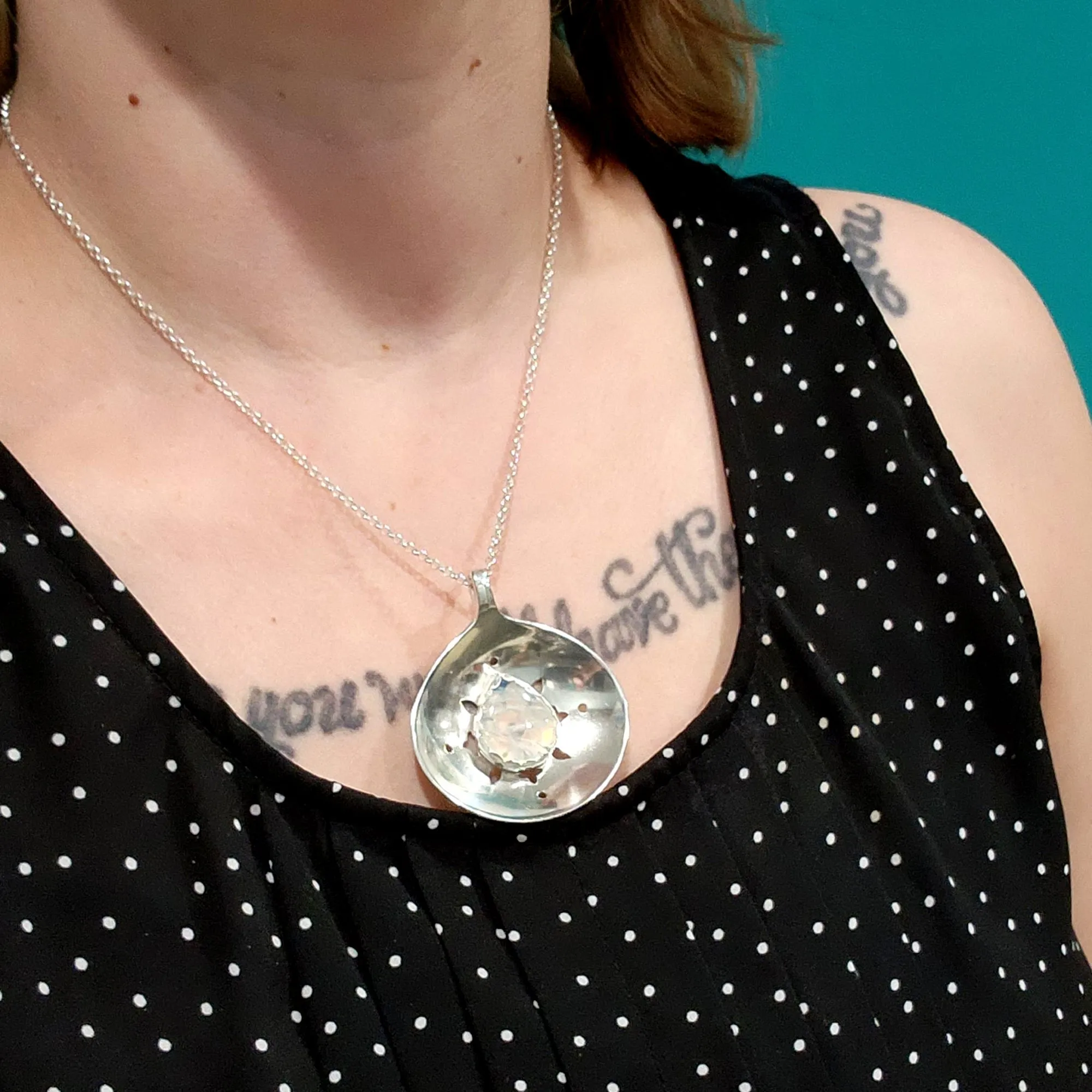 Sterling Silver Rainbow Moonstone Bon Bon Spoon Pendant