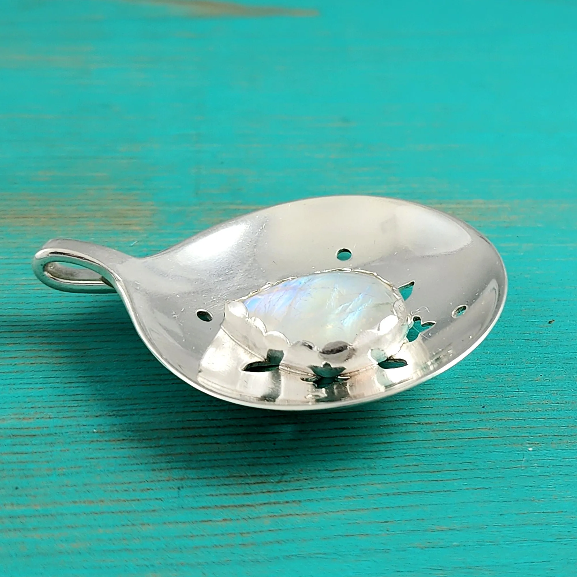 Sterling Silver Rainbow Moonstone Bon Bon Spoon Pendant