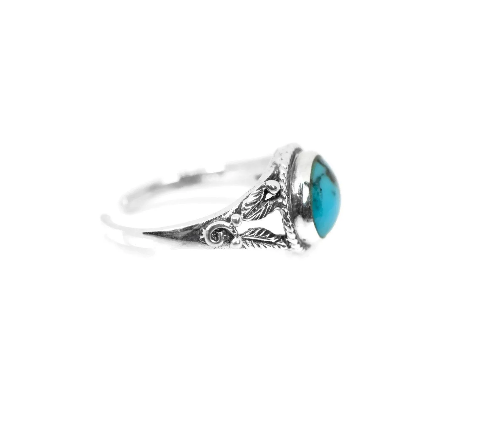 Sterling Silver Round Turquoise Stone Floral Toe Ring