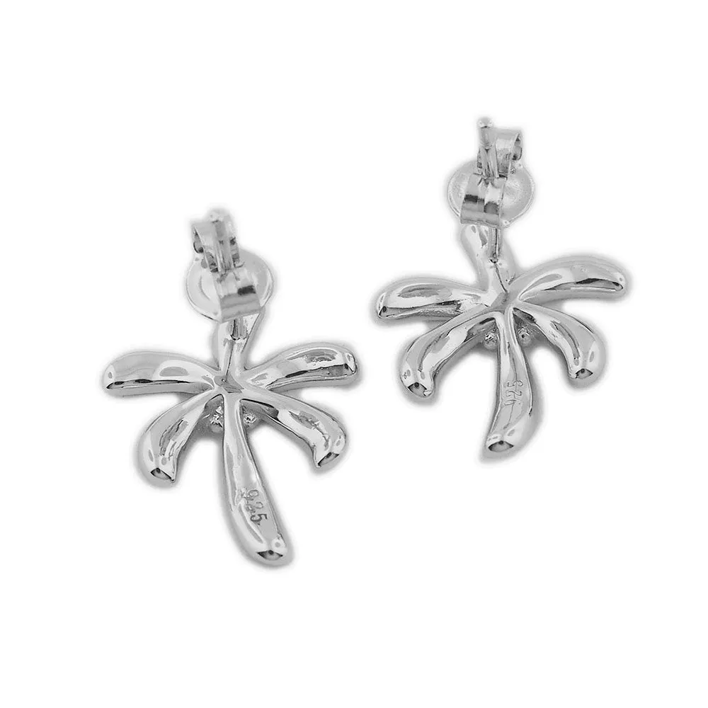 Sterling Silver Synthetic Blue Opal Palm Tree Stud Earrings