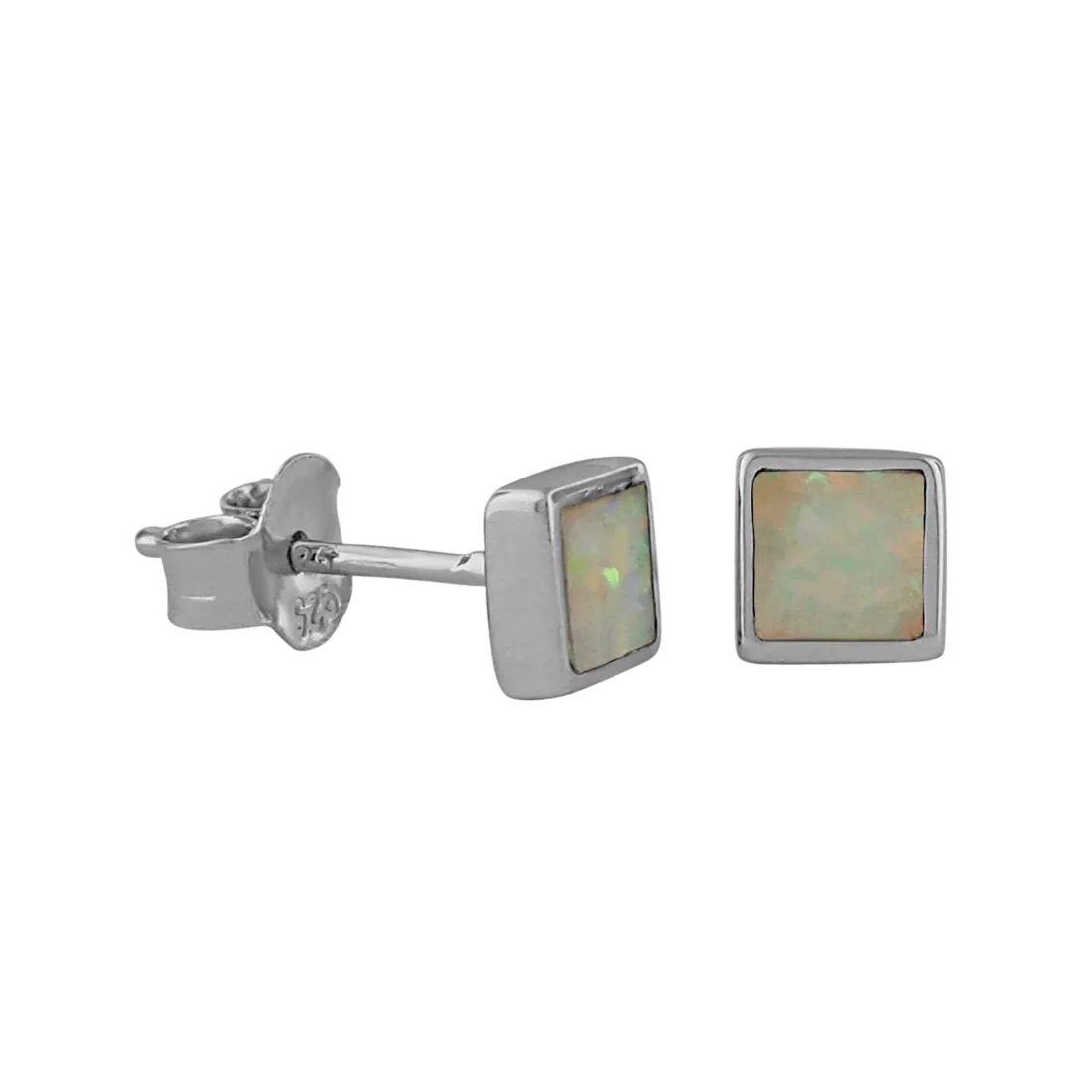 Sterling Silver Synthetic Opal Square Stud Earrings Mini XS 5mm