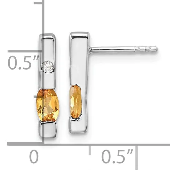 Sterling Silver White Ice .02ct. Diamond Citrine Earrings