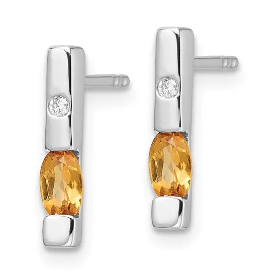 Sterling Silver White Ice .02ct. Diamond Citrine Earrings