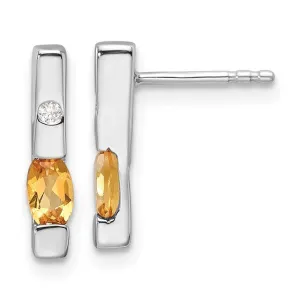 Sterling Silver White Ice .02ct. Diamond Citrine Earrings