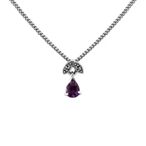 Sterlingsilber 0,24 CT Amethyst & Markasit Februar 45cm Halskette