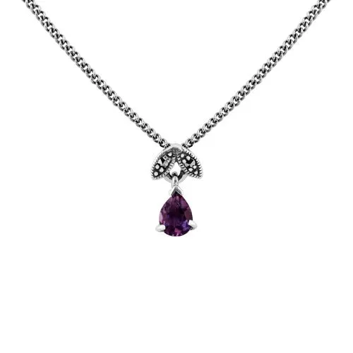 Sterlingsilber 0,24 CT Amethyst & Markasit Februar 45cm Halskette