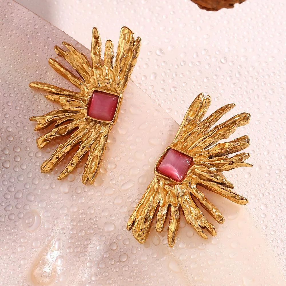 Sunburst Earrings with Red Gem – Statement Jewellery for Women