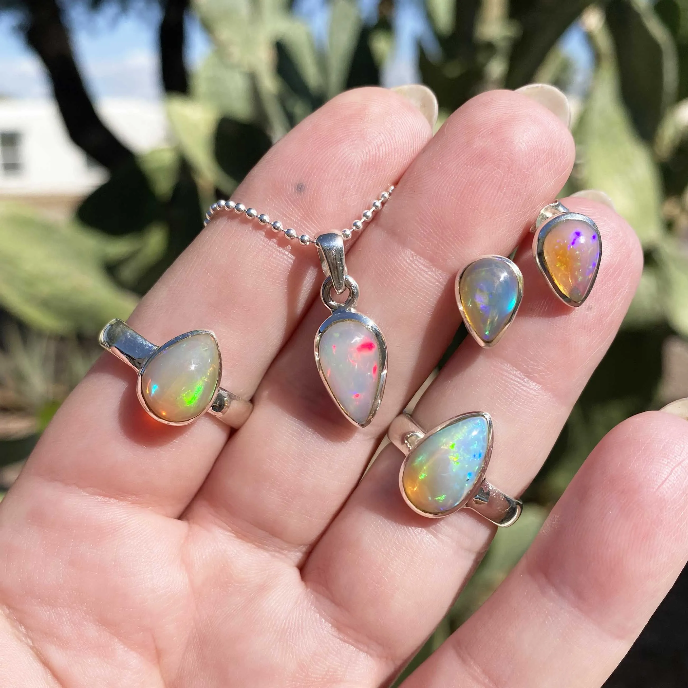 Teardrop Welo Opal Silver Necklace, One of a Kind