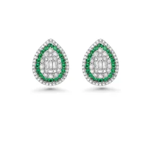 Triple Halo Diamonds & Emeralds Pear Shape Studs Earrings (1.00 ct.)  in 14K Gold