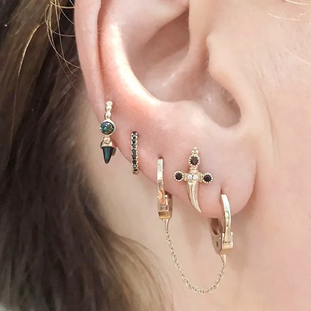 Triple Short Opal Spike Granulated Clicker Earring by Maria Tash in Gold