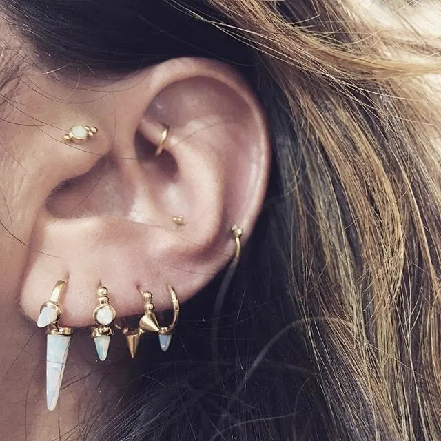 Triple Short Opal Spike Granulated Clicker Earring by Maria Tash in Gold