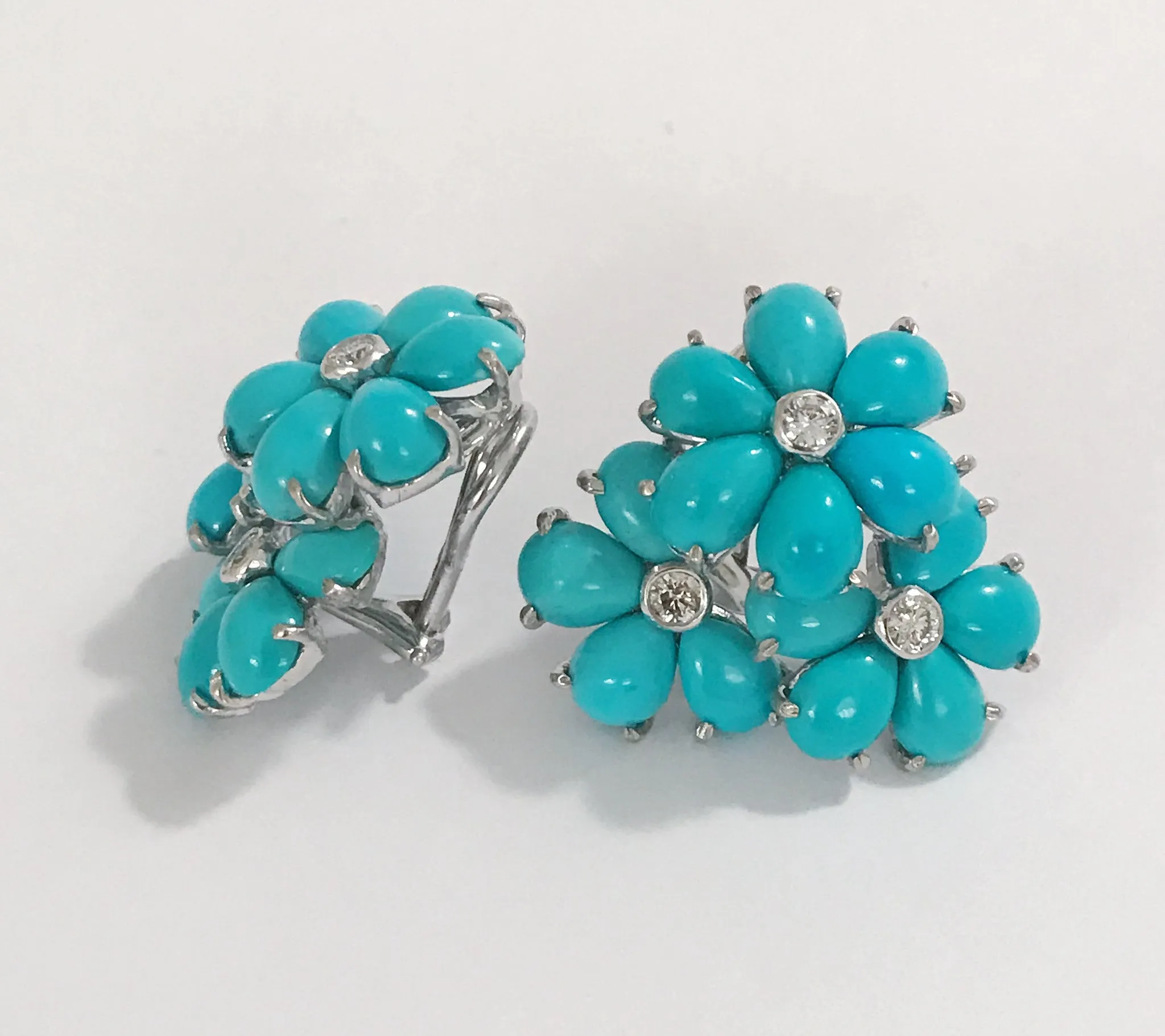 Turquoise Flower Diamonds Cluster Earrings