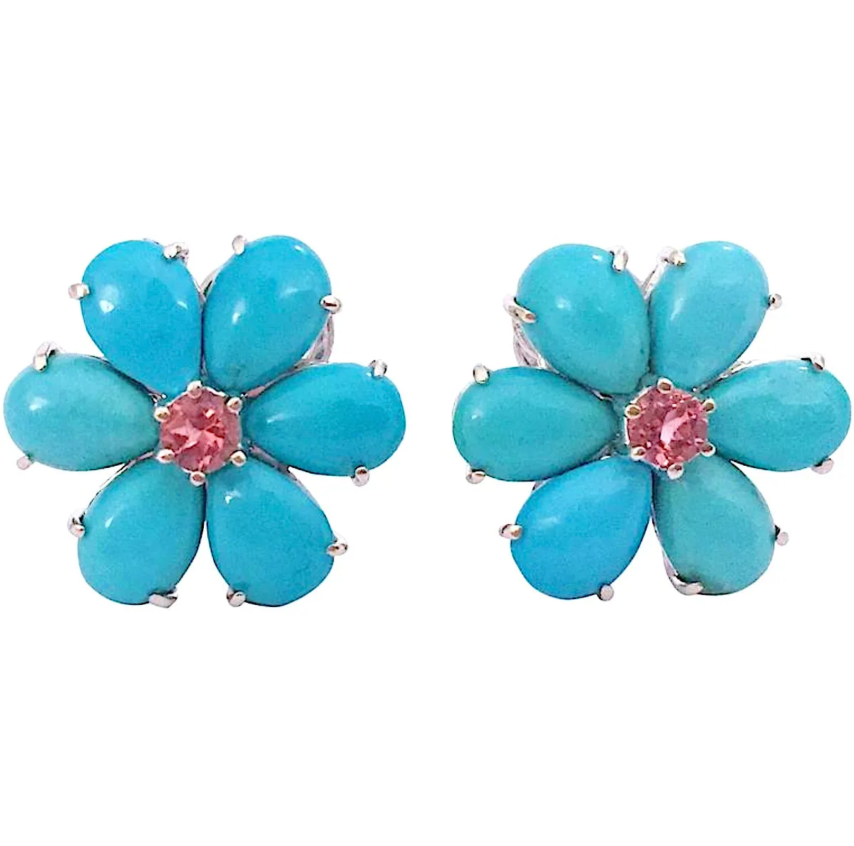 Turquoise Flower Diamonds Cluster Earrings