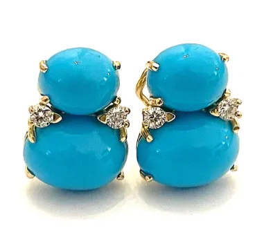 Turquoise Flower Diamonds Cluster Earrings