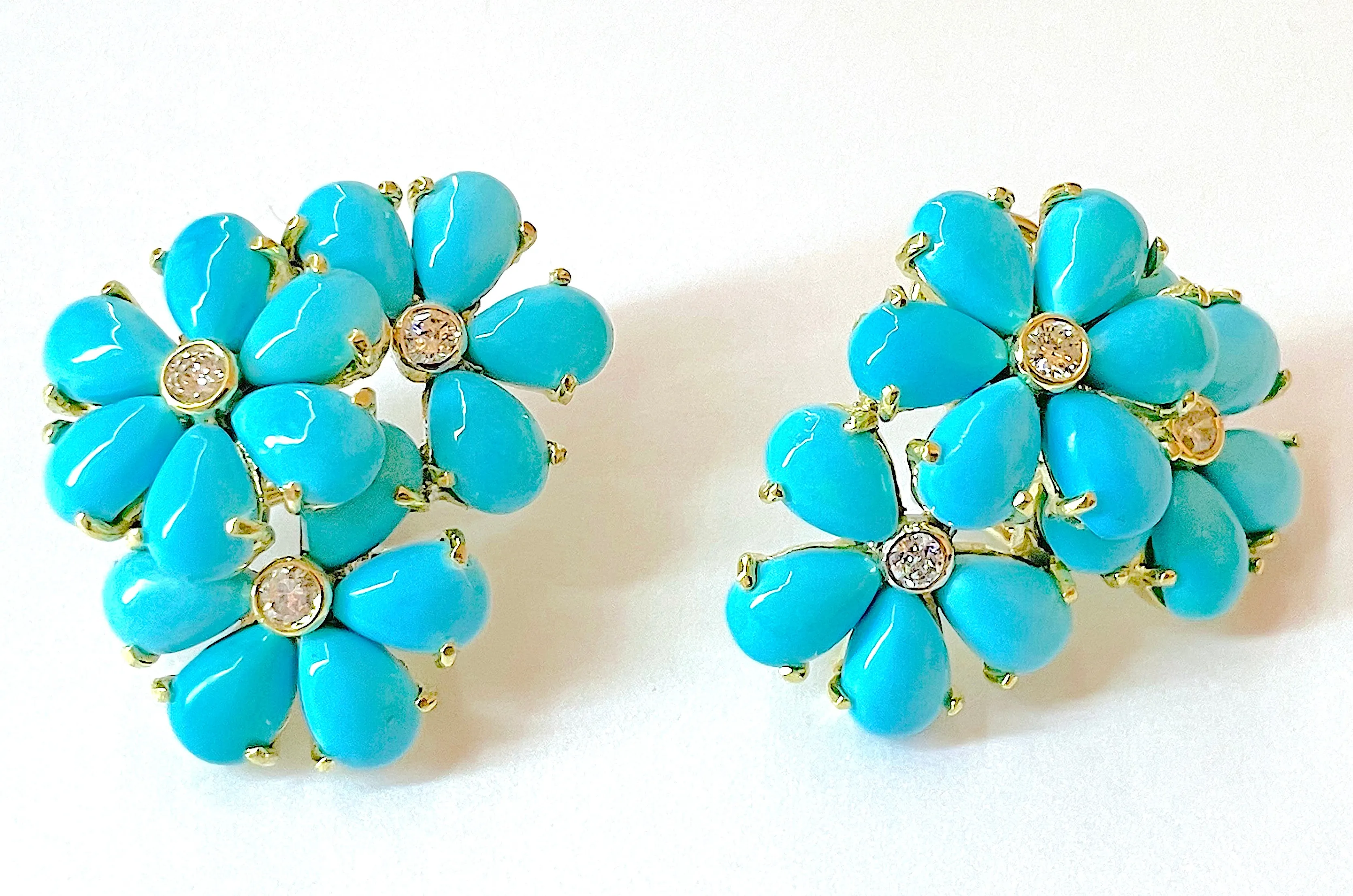 Turquoise Flower Diamonds Cluster Earrings