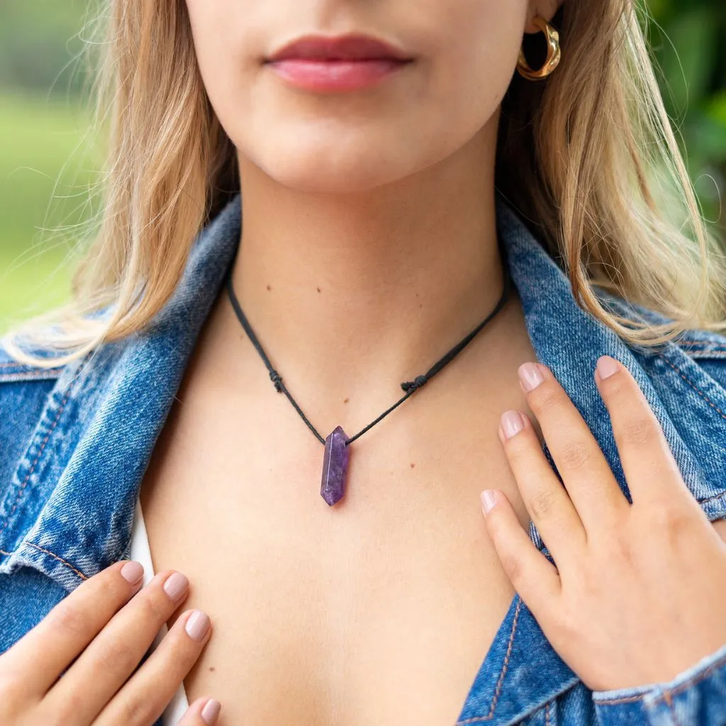 Unisex Natural Amethyst Point Necklace