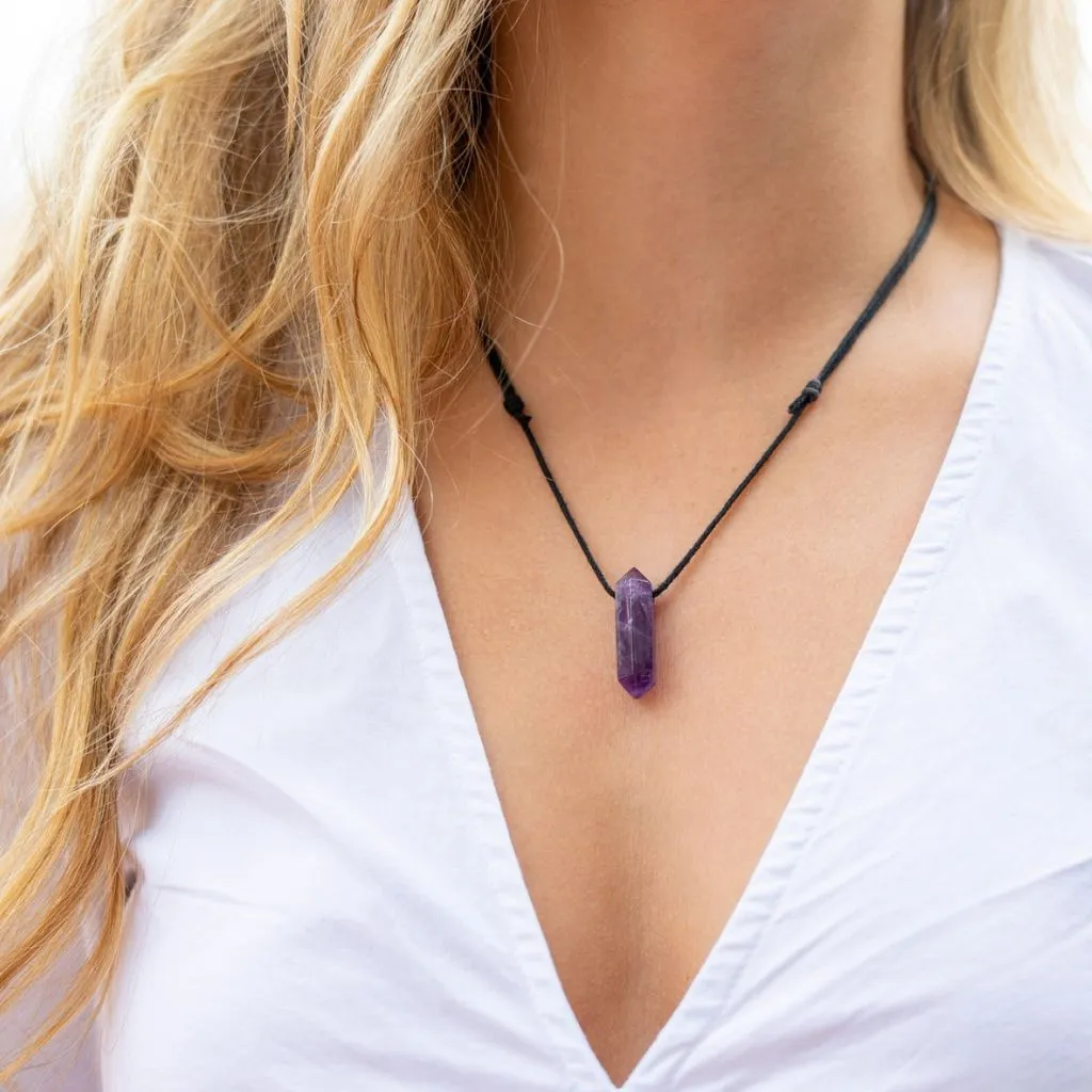 Unisex Natural Amethyst Point Necklace