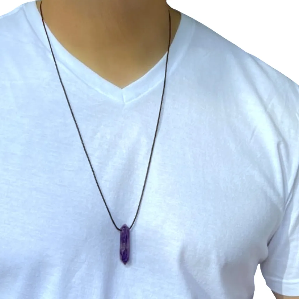 Unisex Natural Amethyst Point Necklace