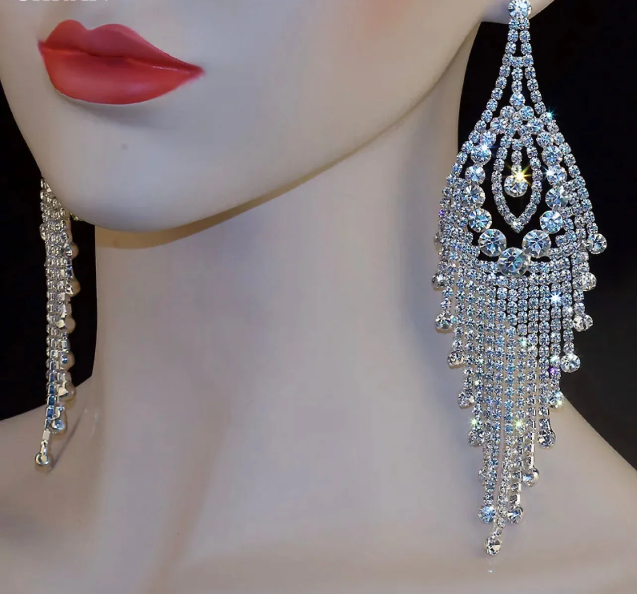 VALENTINA - clear rhinestone chandelier statement earrings