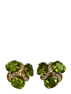 Verdura Three Stone Peridot & Diamond Earclips Earrings NEW