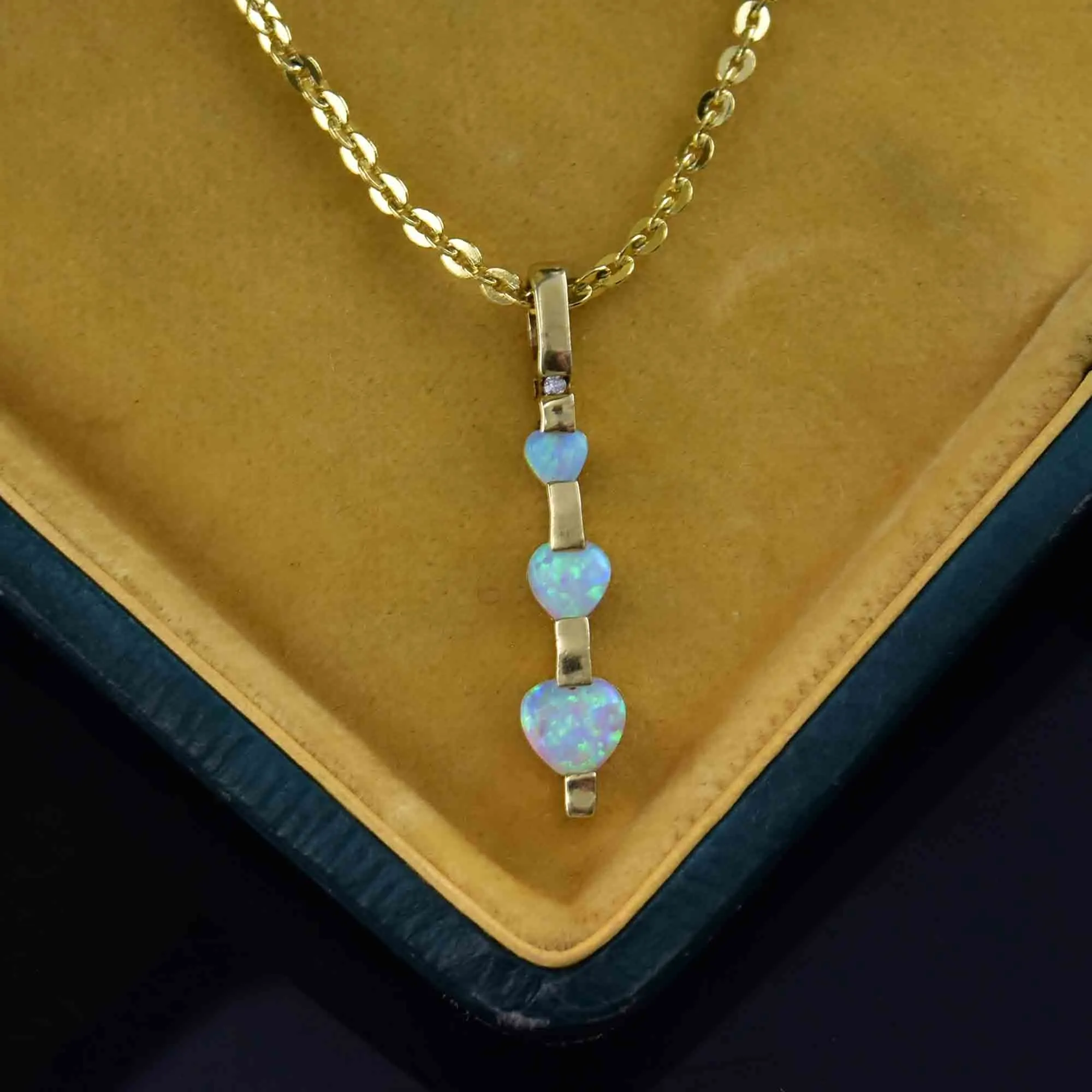 Vintage 10K Gold Diamond Opal Heart Journey Style Necklace