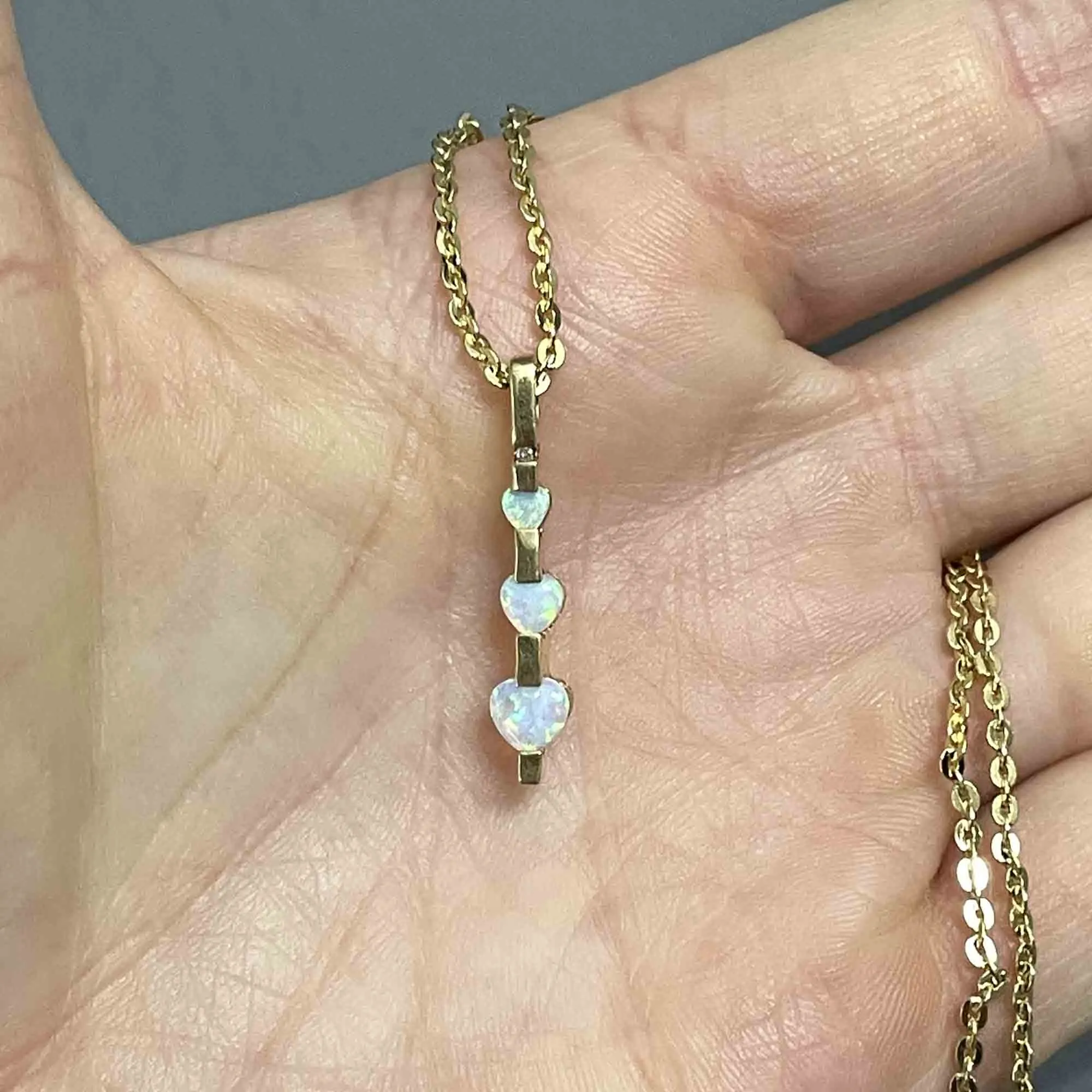 Vintage 10K Gold Diamond Opal Heart Journey Style Necklace