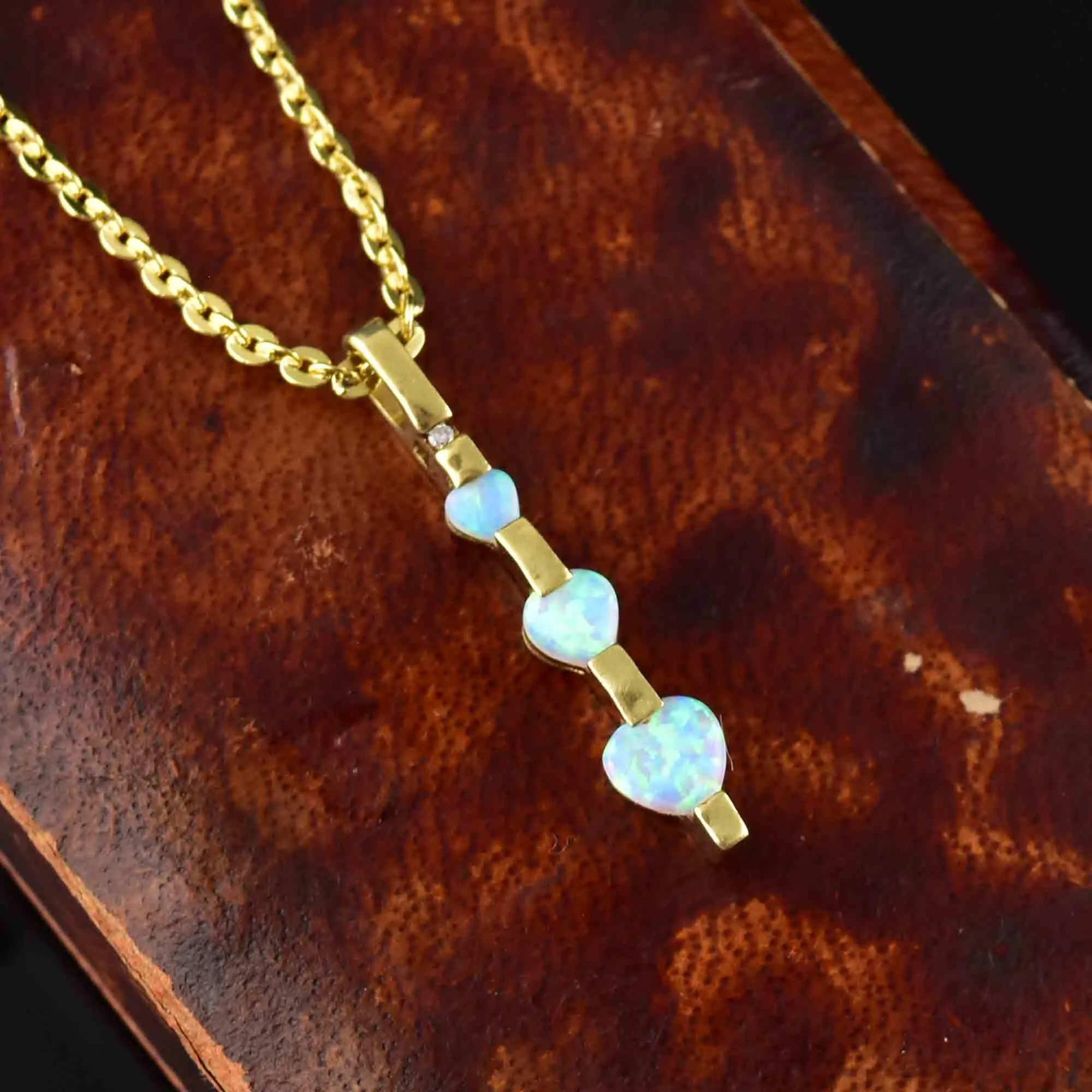 Vintage 10K Gold Diamond Opal Heart Journey Style Necklace