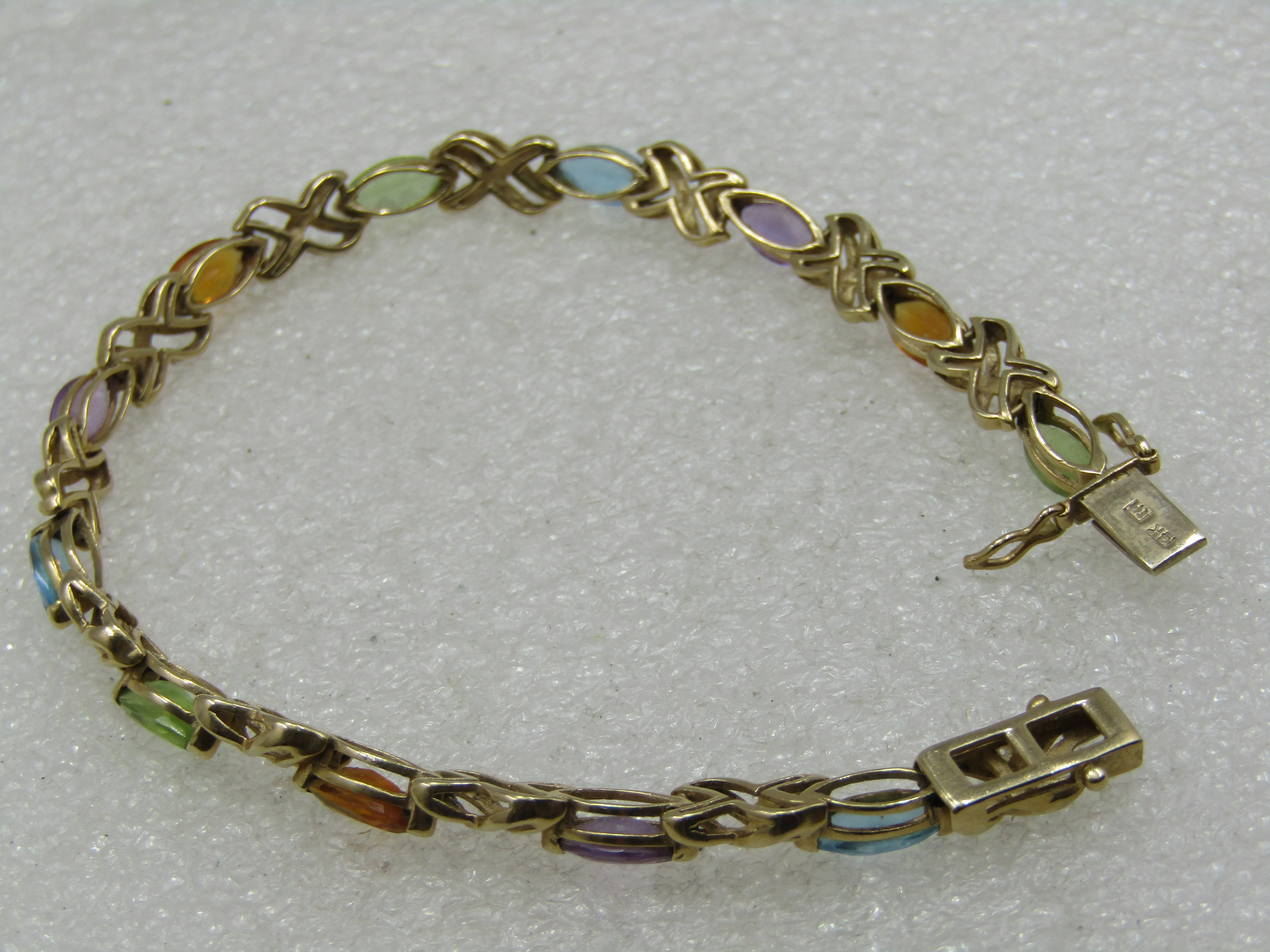 Vintage 14kt Mixed Gemstone Tennis Bracelet, Signed, 7.5", Appx. 10.42gr.