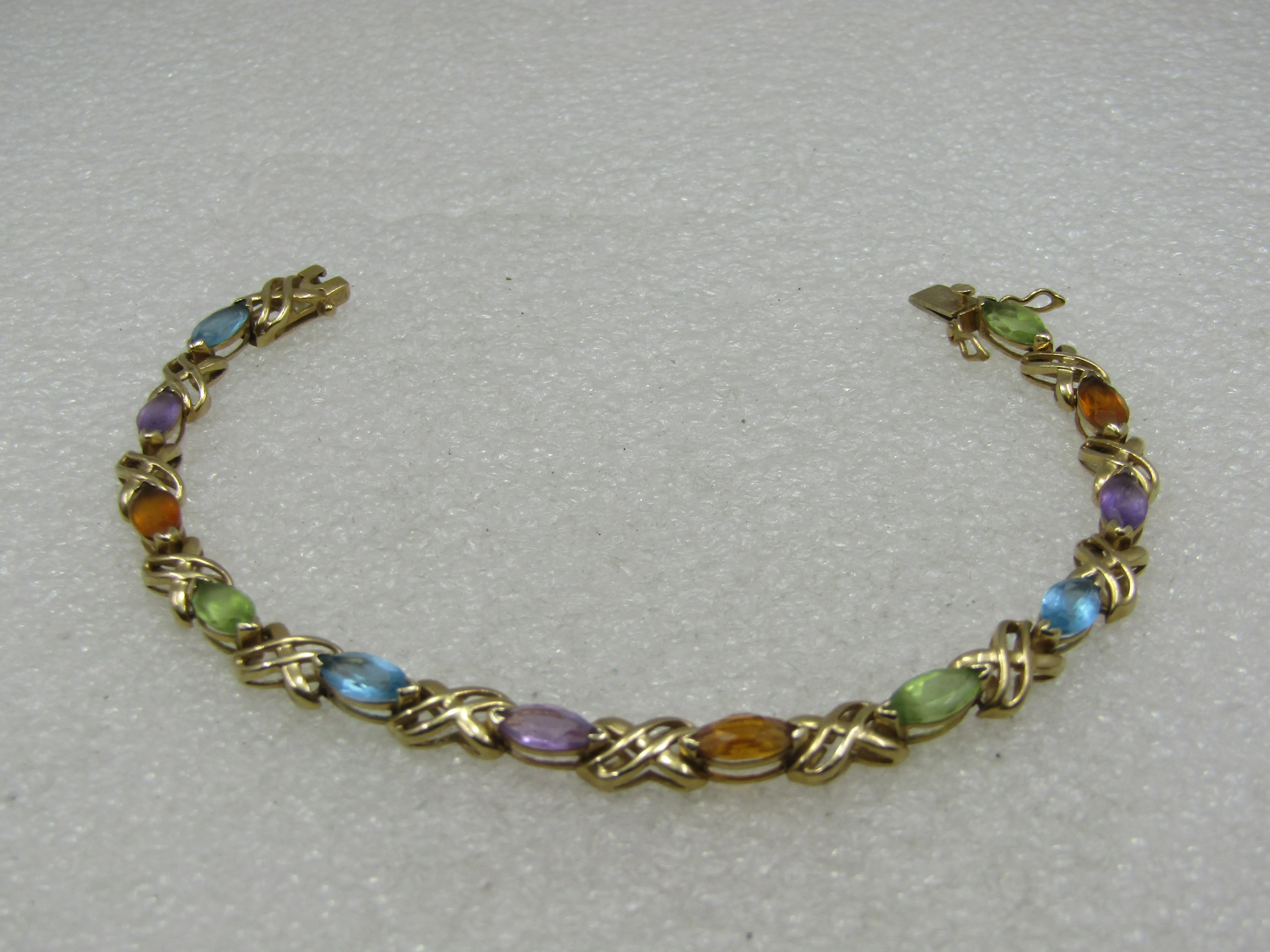 Vintage 14kt Mixed Gemstone Tennis Bracelet, Signed, 7.5", Appx. 10.42gr.