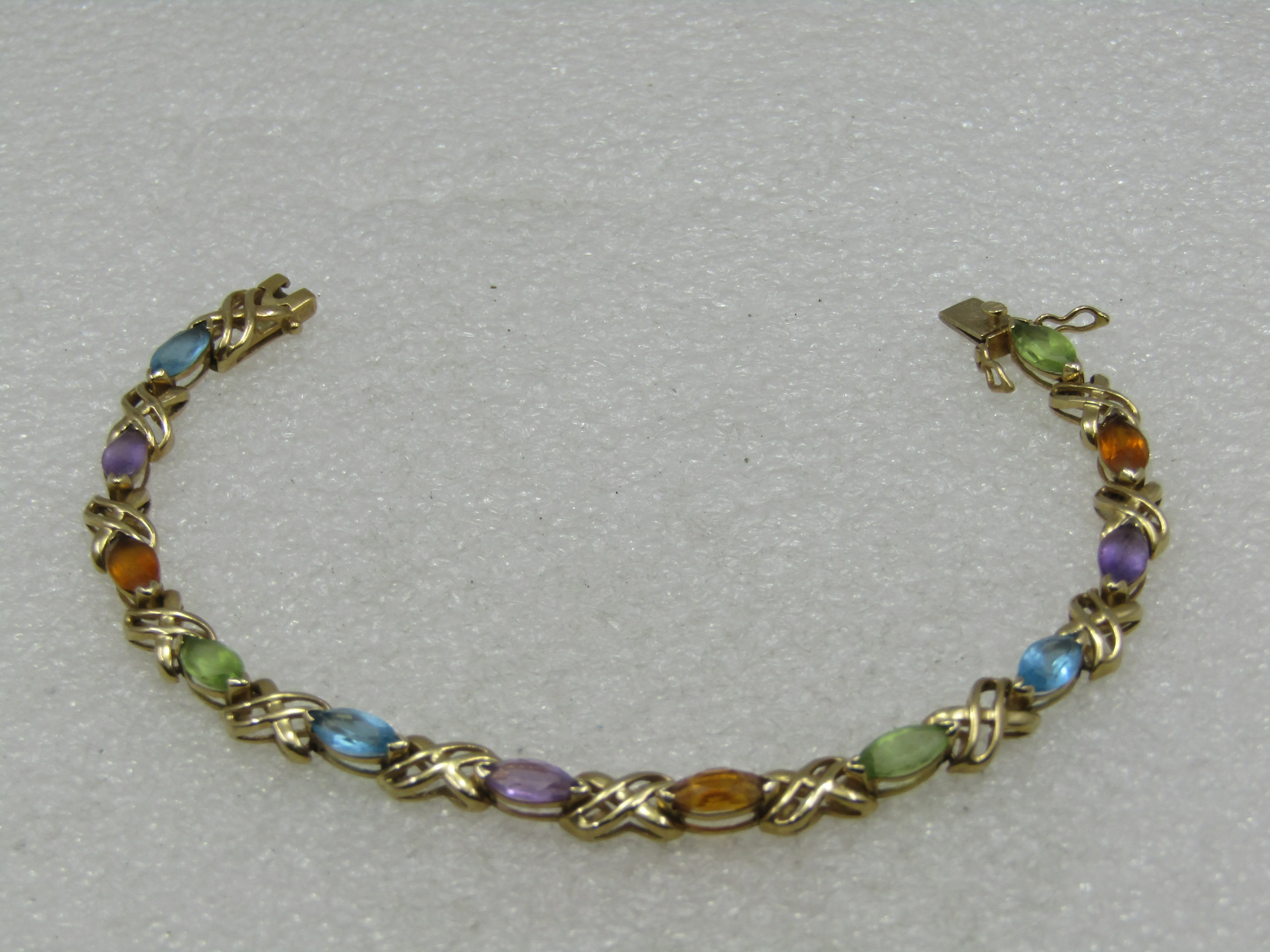 Vintage 14kt Mixed Gemstone Tennis Bracelet, Signed, 7.5", Appx. 10.42gr.